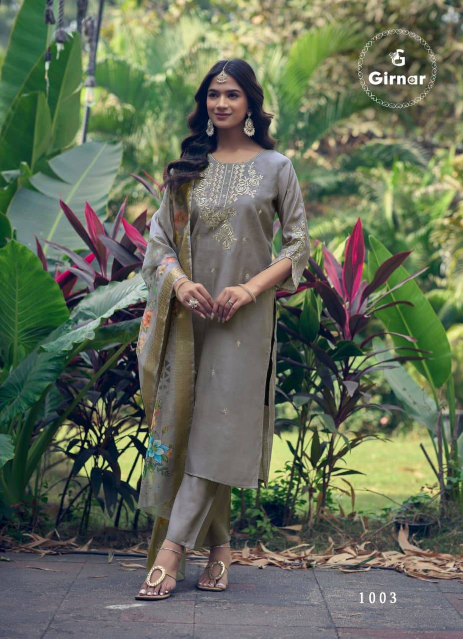  DHVANI VOL-1 By Girnar 1001 To 1008 Series Beautiful Festive Suits Colourful Stylish ROMAN SILK readymade dresses At Wholesale Price